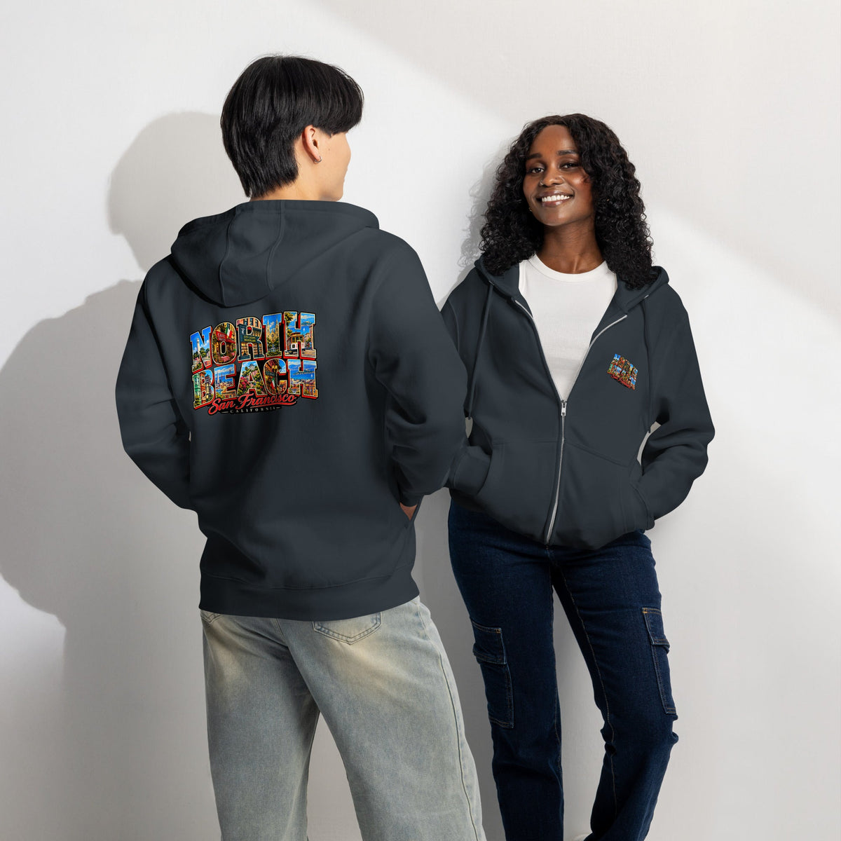 North Beach San Francisco Vintage Postcard Premium Full-Zip Hoodie - TheWhyNotShop