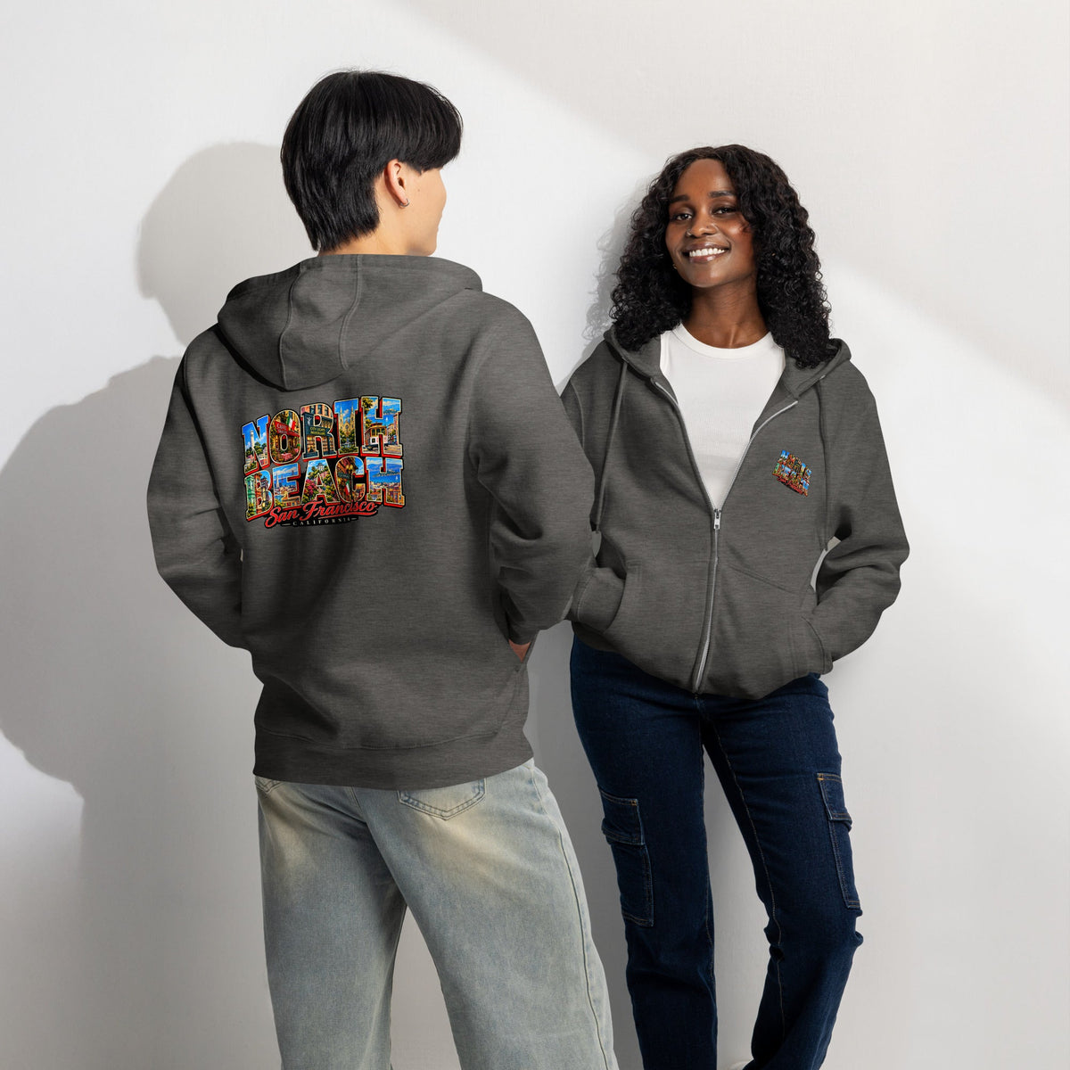 North Beach San Francisco Vintage Postcard Premium Full-Zip Hoodie - TheWhyNotShop
