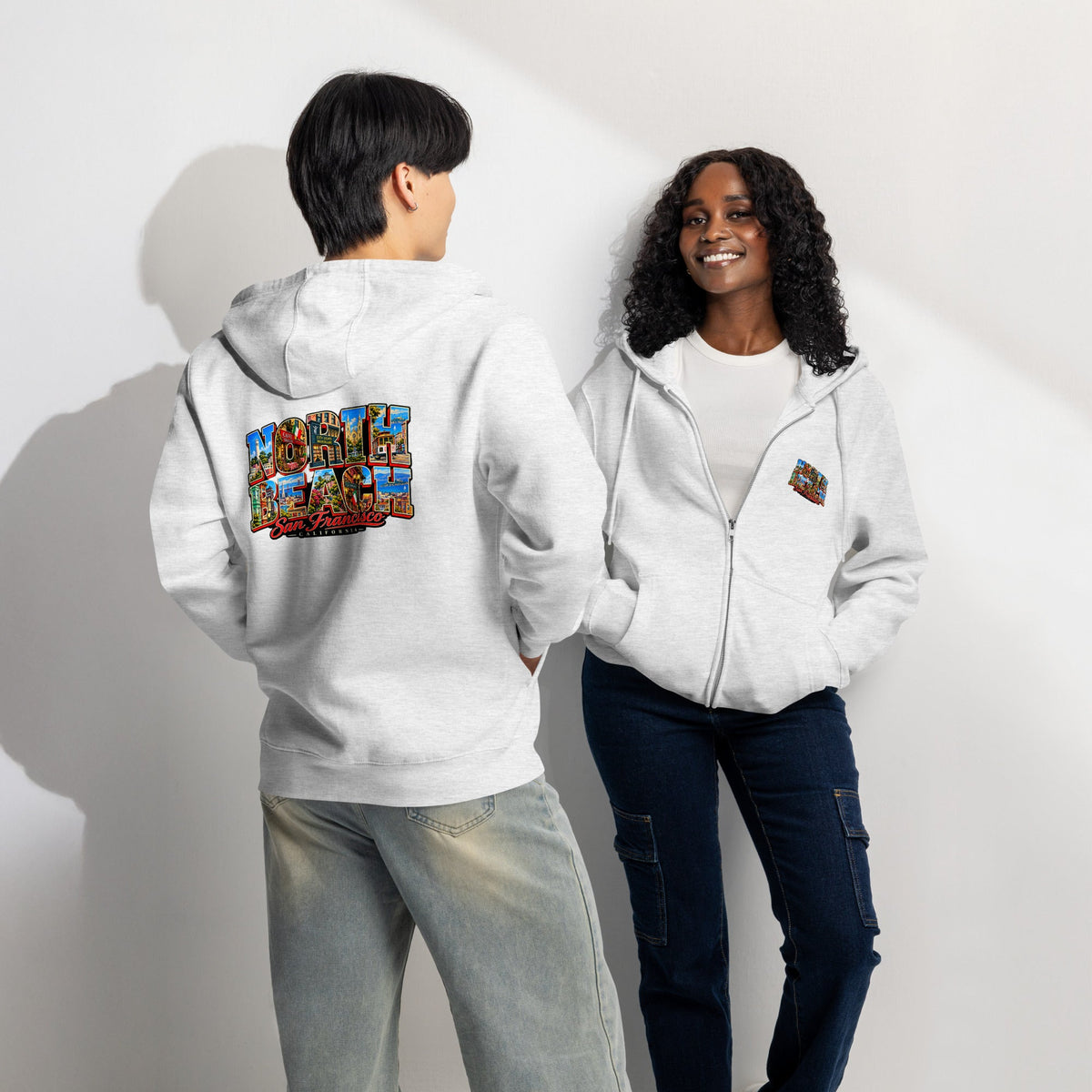 North Beach San Francisco Vintage Postcard Premium Full-Zip Hoodie - TheWhyNotShop