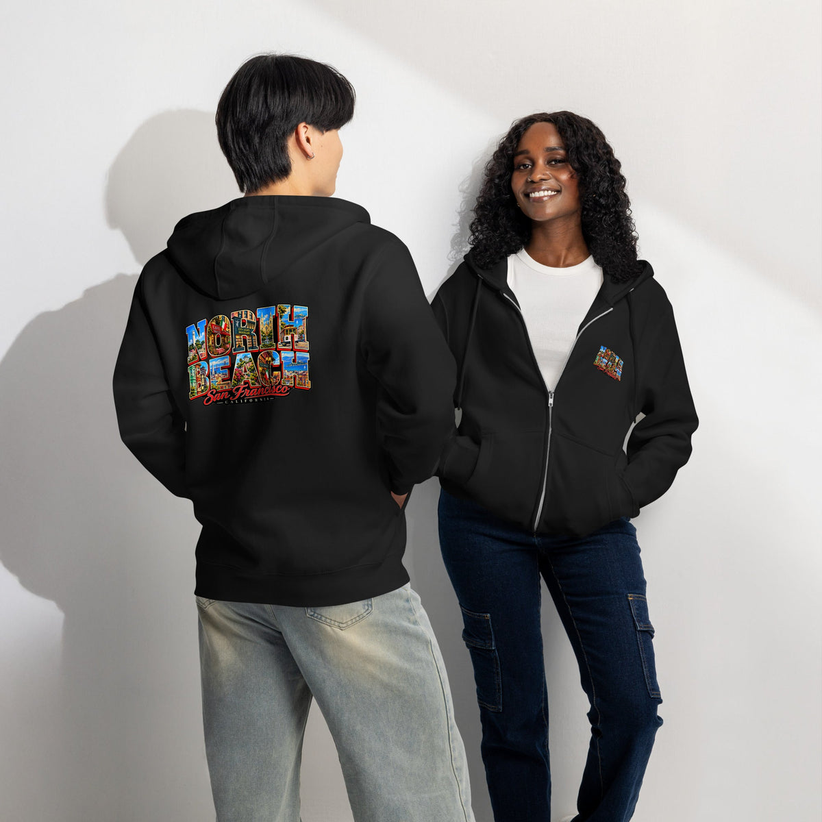 North Beach San Francisco Vintage Postcard Premium Full-Zip Hoodie - TheWhyNotShop
